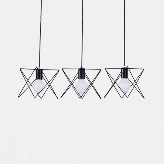 Geometric Cage Iron Suspension Light Antique Black - Set Of 3 Bulbs Multi Ceiling Lamp For Living