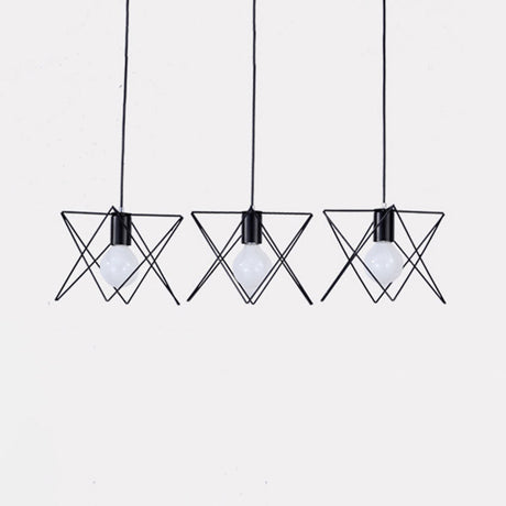 Geometrical Cage Iron Suspension Light With 3 Bulbs - Antique Black Perfect For Living Room Ceiling