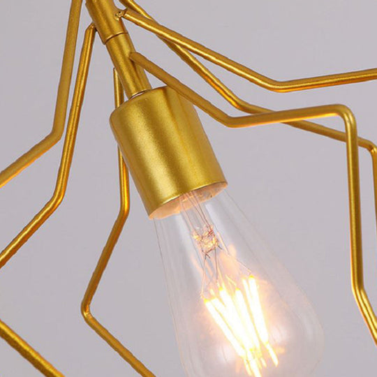 Antique Gold Star Cage Pendant Light For Dining Room - 1-Light Hanging Fixture