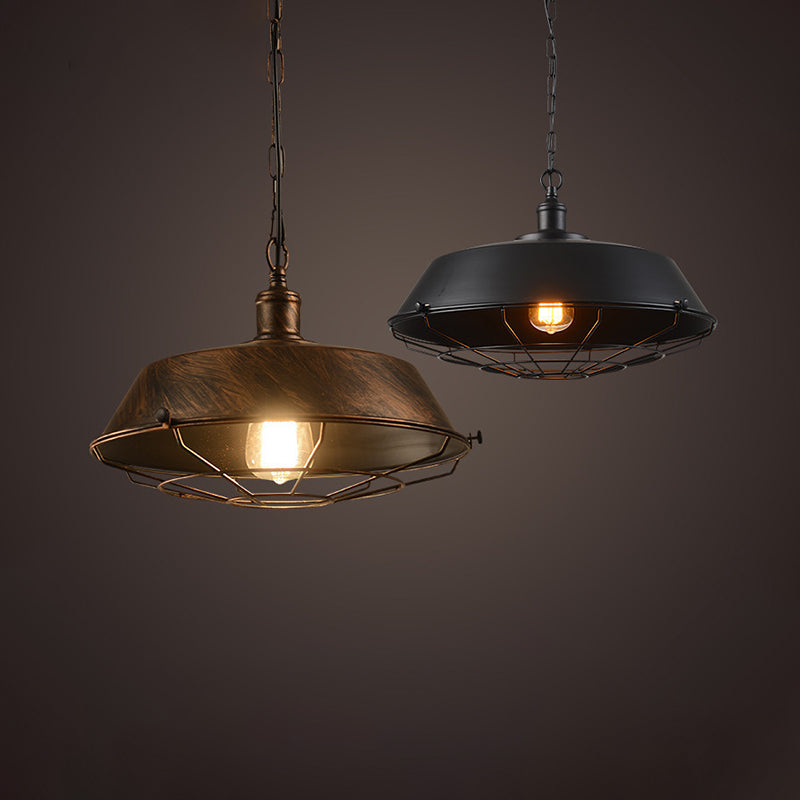 Rustic Iron Suspension Light: Vintage Pot Lid Shaped Pendant Lamp For Restaurants
