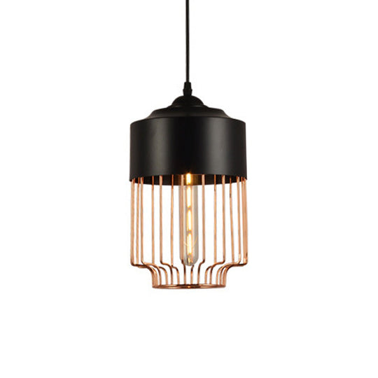 Vintage Geometric Cage Pendant Light - Antique 1-Light Fixture For Dining Room Black / A