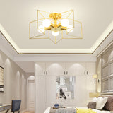 Industrial Style Metal Star Cage Flush Mount In Gold - Bedroom Ceiling Lighting 5 /