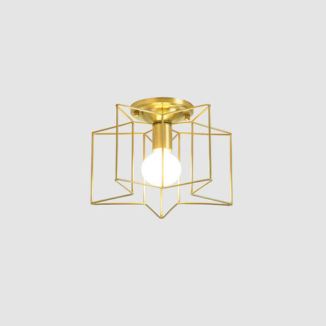 Industrial Style Metal Star Cage Flush Mount In Gold - Bedroom Ceiling Lighting