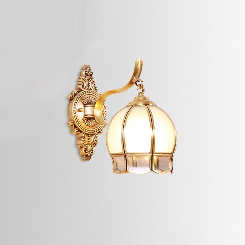 Vintage Globe Cream Glass Wall Light Fixture In Gold - Mounted Lamp For Living Room