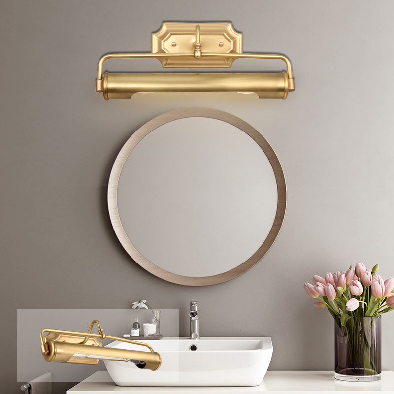 Gold Tube Vanity Lighting - 2 Bulb Metal Sconce For Traditional Bathroom Decor