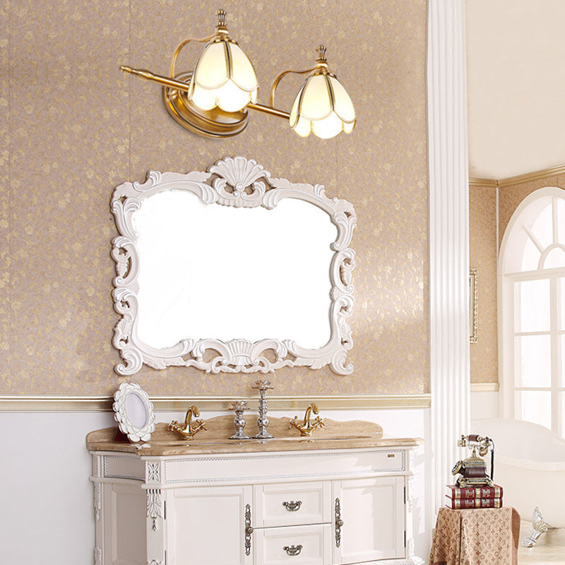 Brass Scalloped Sconce Vanity Light With Opal Glass For Bathrooms - Vintage Fixture 2 /