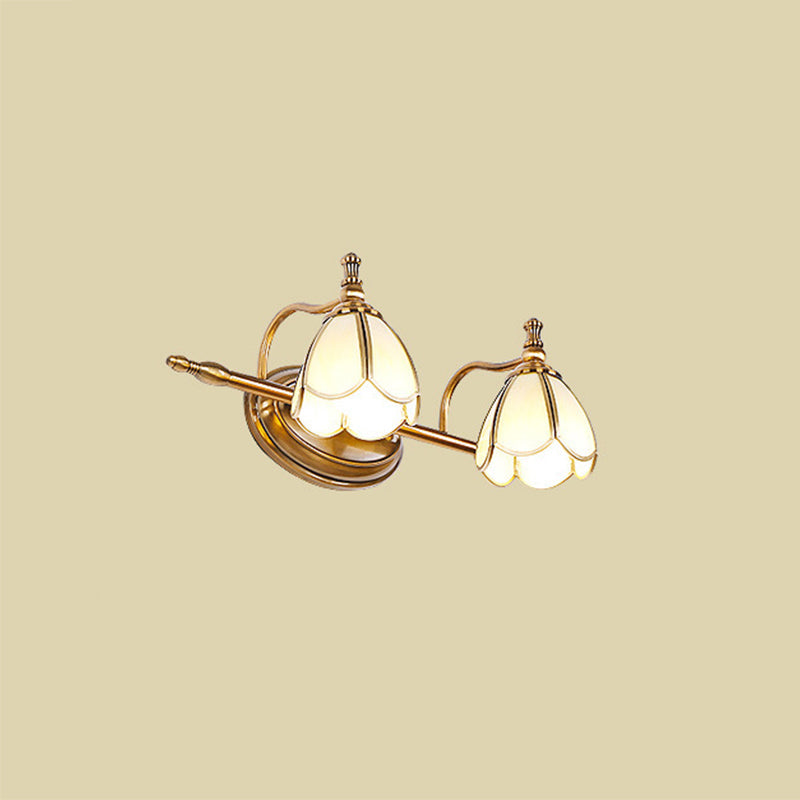 Brass Scalloped Sconce Vanity Light With Opal Glass For Bathrooms - Vintage Fixture