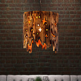 Vintage Wood Pendant Light With Etched Star Suspended Ceiling Fixture Bronze Finish
