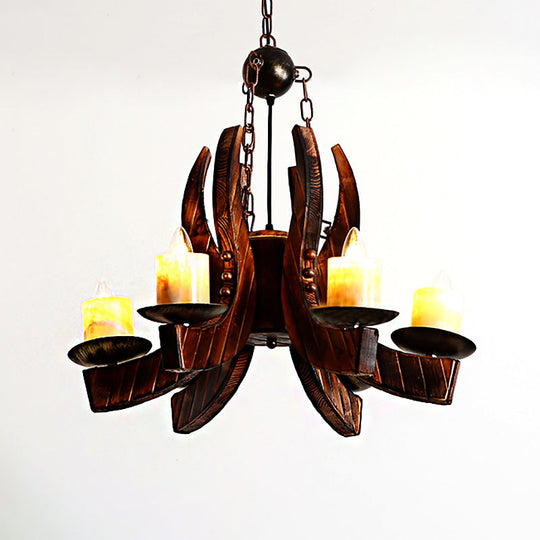 Rustic Marble Cylinder Pendant Chandelier – 4-Light Brown Hanging Fixture With Wood Accents For