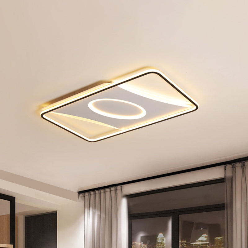 Modern Black And White Led Ceiling Light For Bedroom - Square/Rectangular Acrylic Flush Mount In