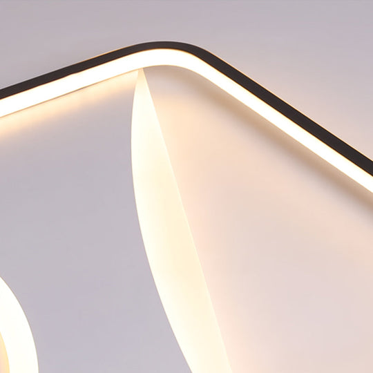 Modern Black And White Led Ceiling Light For Bedroom - Square/Rectangular Acrylic Flush Mount In