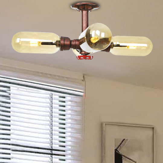 Evelyn’s Antique Copper 4/6 Lights Ceiling Mount Rustic Style Amber Glass Sputnik Semi Flush