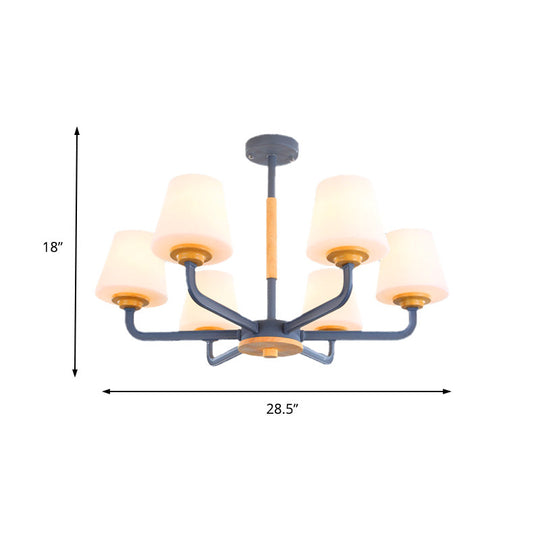 Modern White Glass Cone Chandelier Light Fixture With Multiple Lights For Bedroom - Grey/White/Green