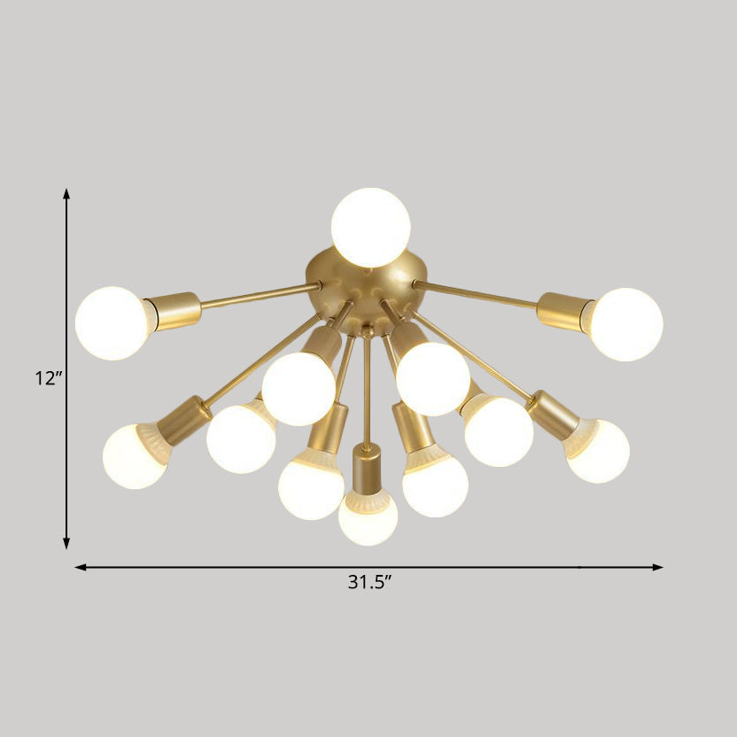 Modern Metal Sputnik Semi Flush Mount Ceiling Light – 8/12 Lights In White/Black/Gold For Living
