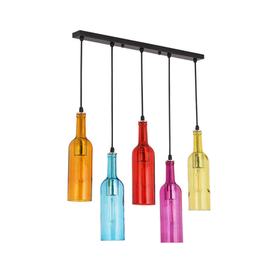 Beer Bottles Ceiling Lamp: Colorful Art Decor 5 Bulbs Suspension Light Fixture - Red Glass