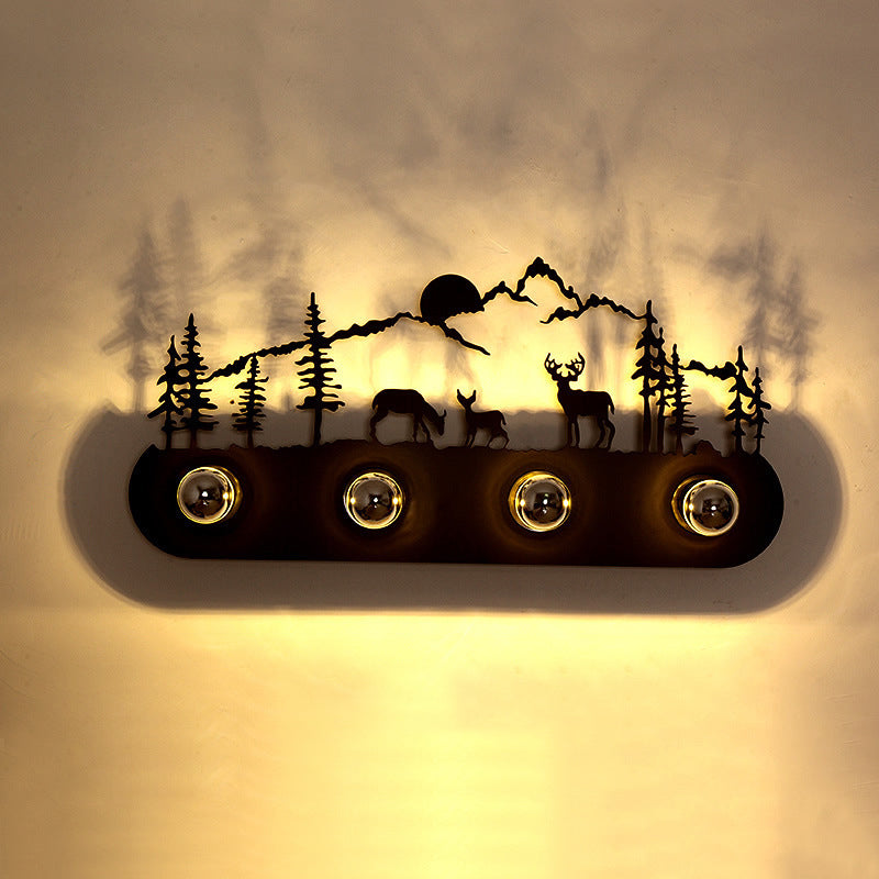 Metallic Silhouette Wall Mount Light: Elegant 4-Head Rustic Lighting For Restaurants Rust / C