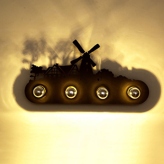 Metallic Silhouette Wall Mount Light: Elegant 4-Head Rustic Lighting For Restaurants Rust / H