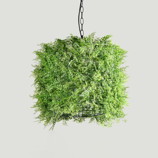 Iron Suspension Restaurant Pendant Light - Retro Green Dome Design With Plant Decor / 16’