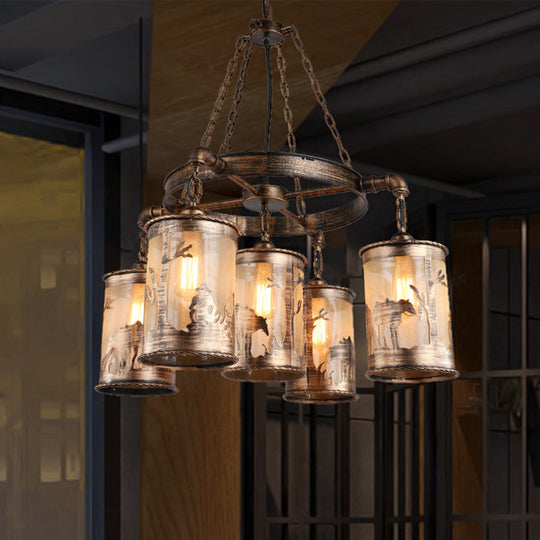 Coastal Antique Bronze Chandelier Lamp - Metal & Fabric 5/7 Lights Living Room Hanging Light