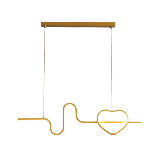 Heart And Line Island Metal Pendant Light - Artistic Led Ceiling Fixture For Dining Room