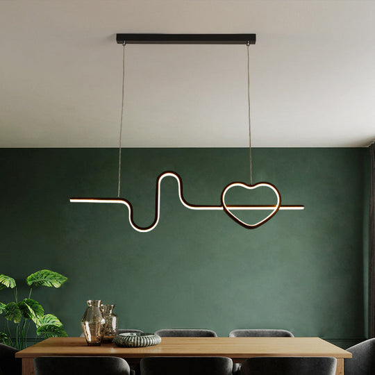 Heart And Line Island Metal Pendant Light - Artistic Led Ceiling Fixture For Dining Room