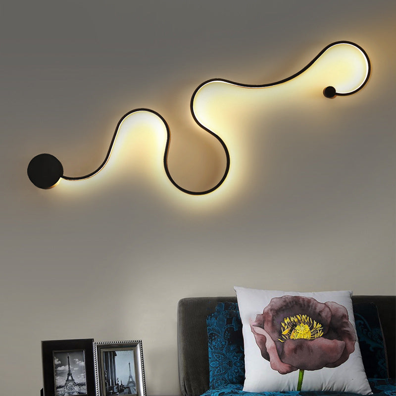 Minimalist Black Led Wall Sconce Light For Hallways - Curved Design Metal Construction