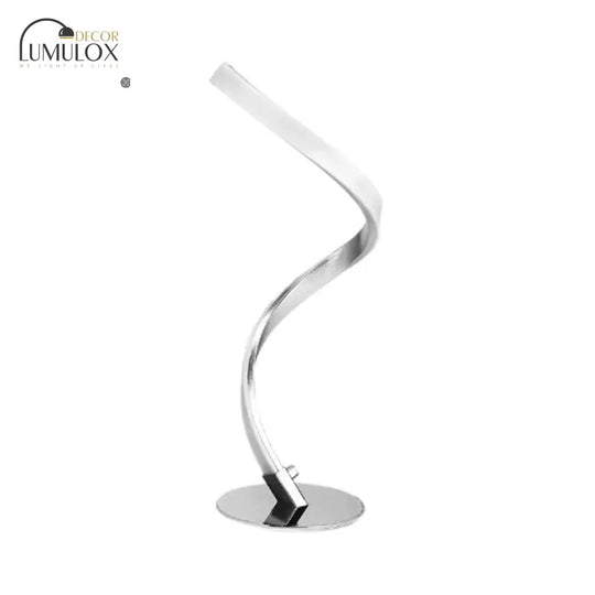 Spiral Shaped Metal Table Lighting Minimalist Single Bulb Silver Led Nightstand Lamp