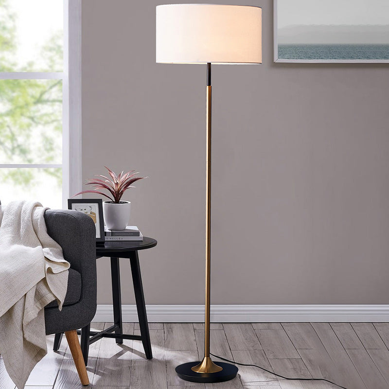 Minimalist Drum-Shaped Floor Lamp - Single Bulb Fabric Shade