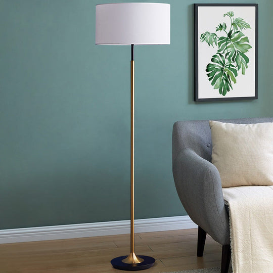 Minimalist Drum-Shaped Floor Lamp - Single Bulb Fabric Shade