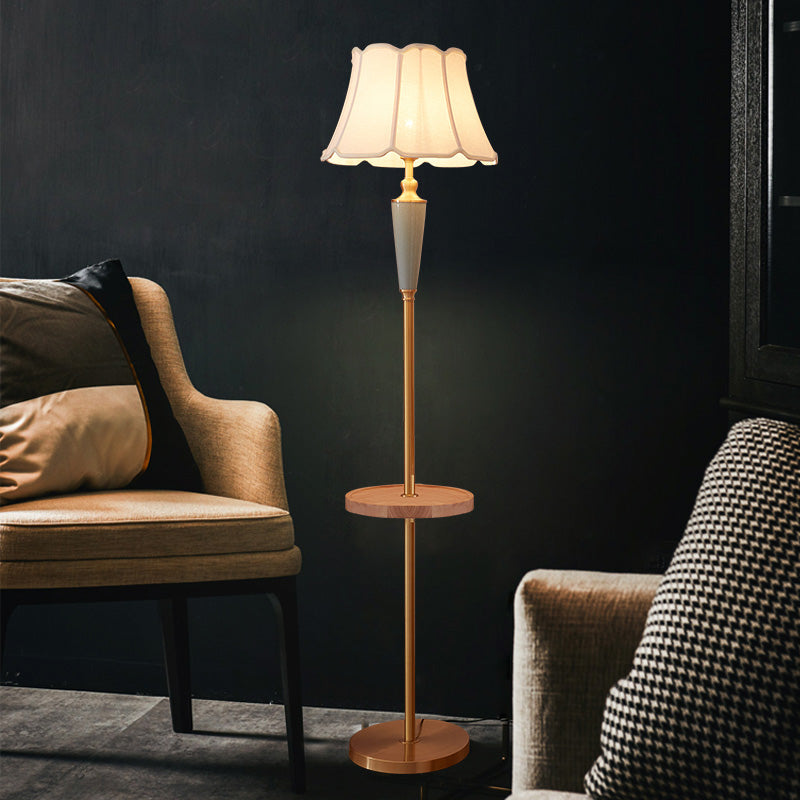 Classic Gold Fabric Floor Lamp With Tapered Shade - Ideal For Living Room