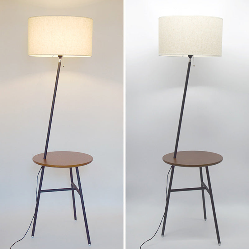 Classic Drum Shaped Fabric Floor Lamp With Tripod Tray - Perfect Living Room Lighting