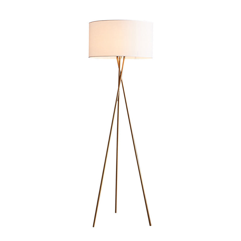 Minimalist Drum-Shaped Fabric Floor Lamp With Metal Tripod Stand