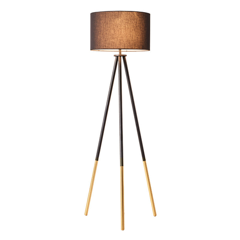 Minimalist Metal Tripod Floor Lamp With Drum Fabric Shade