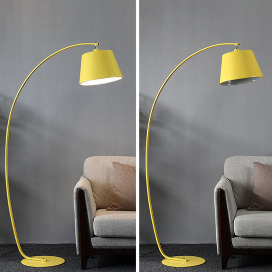 Traditional Empire Shade Floor Lamp With Arc Arm For Living Room - Elegant Standing Light