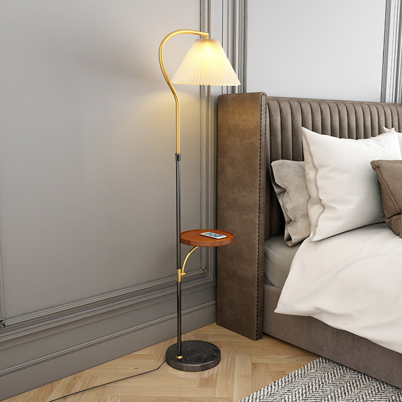 Gathered Empire Shade Floor Lamp - 1-Light Stand Up Design With Tray Classic Fabric Lighting Black /