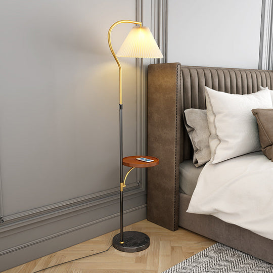 Gathered Empire Shade Floor Lamp - 1-Light Stand Up Design With Tray Classic Fabric Lighting Black /