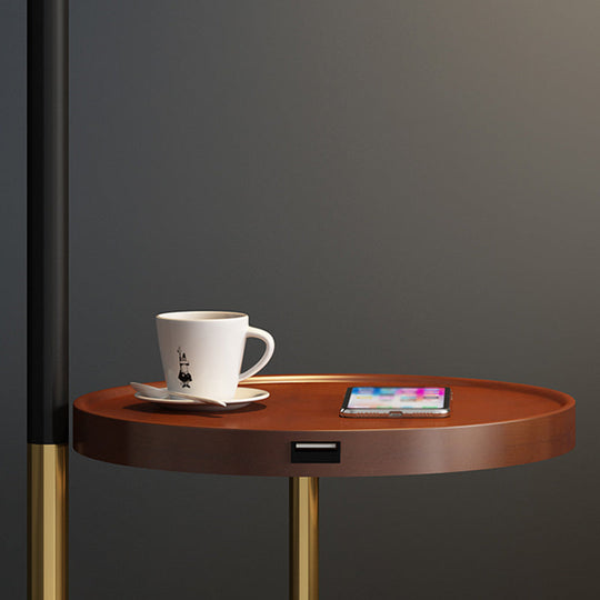 Black Single-Bulb Floor Lamp: Traditional Tapered Shape With Tray & Fabric Standing Light