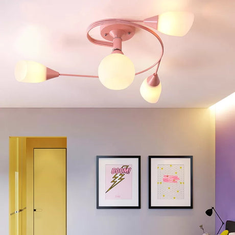 Modern Macaron Twist Semi-Flushmount Ceiling Light For Kitchen Opal Glass And Metal