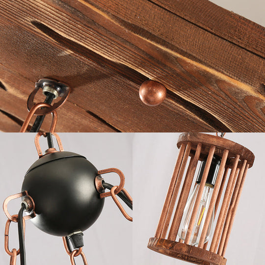Factory Black Wooden Cylinder Pendant Light With Chain - 1 Hanging Fixture