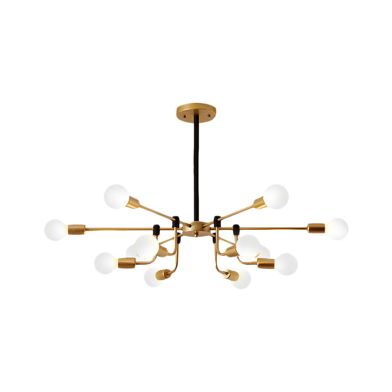 Contemporary Starburst Chandelier: Metal Ceiling Light For Bedroom With Gold Arm - 6/12/16 Lights