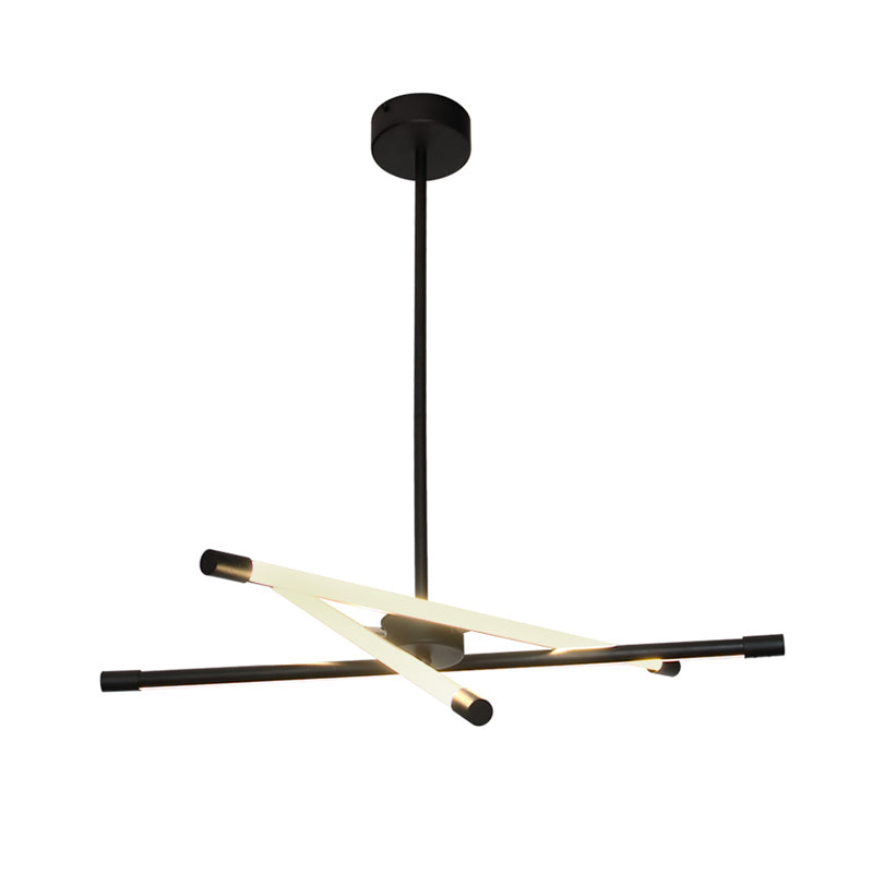 Modern Linear Tube Led Chandelier - Sleek Metal Black Ideal For Living Room Lighting