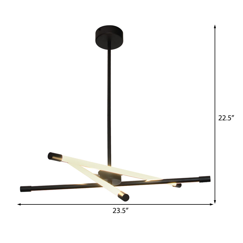 Sleek Linear Tube Metal Chandelier - Black Led Hanging Lamp For Living Room