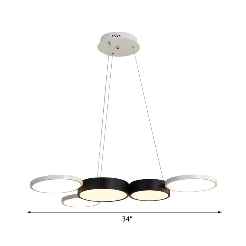 Modern Acrylic Black And White Round Chandelier - Led Suspension Light For Dining Room Warm/White