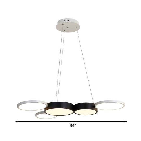 Modern Acrylic Black And White Round Chandelier - Led Suspension Light For Dining Room Warm/White