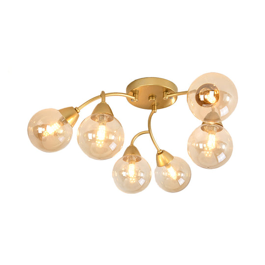 Modernist Amber/Smoky/Cream Glass Semi Flush Lamp With Grape Shape Led Lights - Gold Mount Fixture