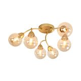Modernist Amber/Cream/Smoky Glass Semi Flush Lamp - Gold Led Lighting Fixture
