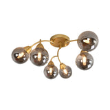 Modernist Amber/Cream/Smoky Glass Semi Flush Lamp - Gold Led Lighting Fixture