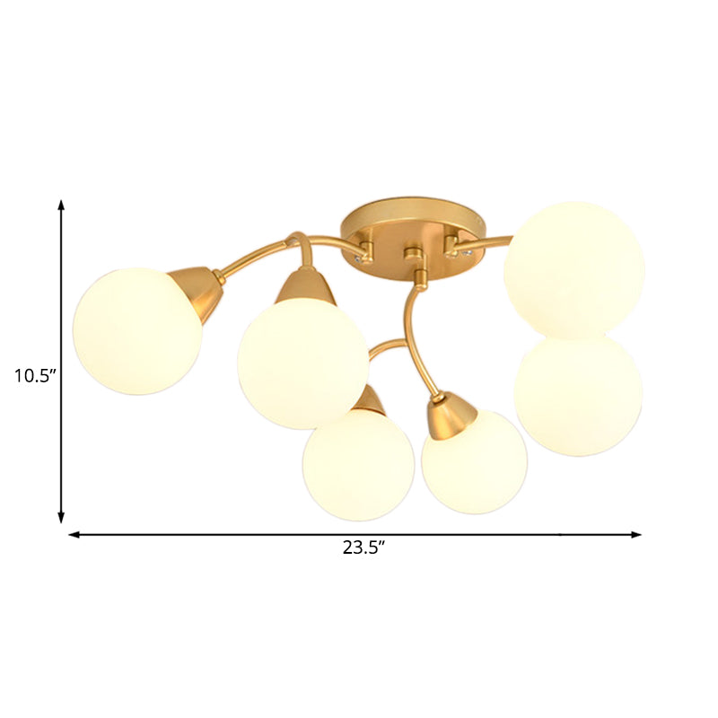 Modernist Amber/Smoky/Cream Glass Semi Flush Lamp With Grape Shape Led Lights - Gold Mount Fixture