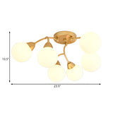 Modernist Amber/Cream/Smoky Glass Semi Flush Lamp - Gold Led Lighting Fixture