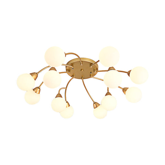 Modernist Amber/Smoky/Cream Glass Semi Flush Lamp With Grape Shape Led Lights - Gold Mount Fixture